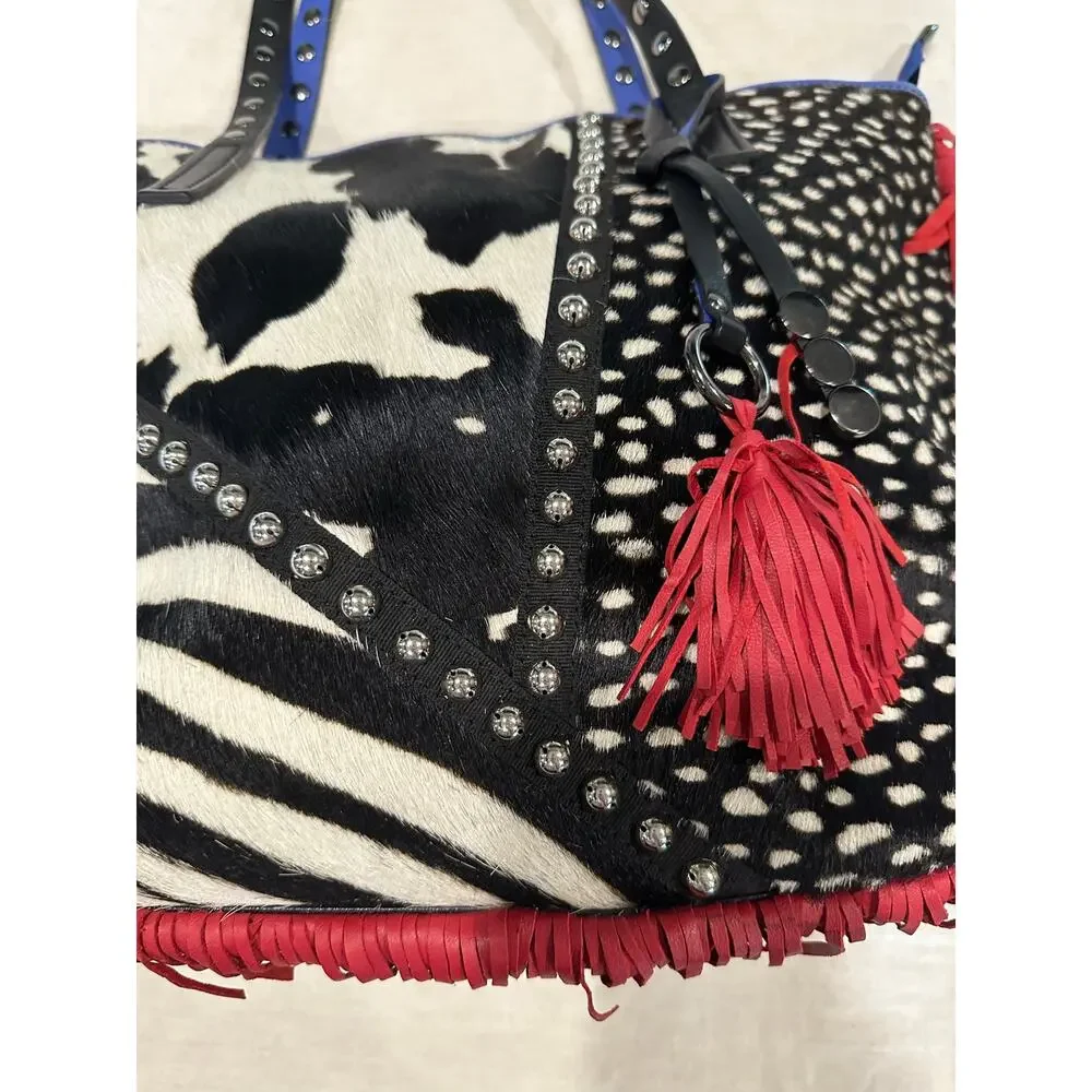 Asia Belluchi Made in Italy Leather & Calf Hair Fringe Tote Bag
